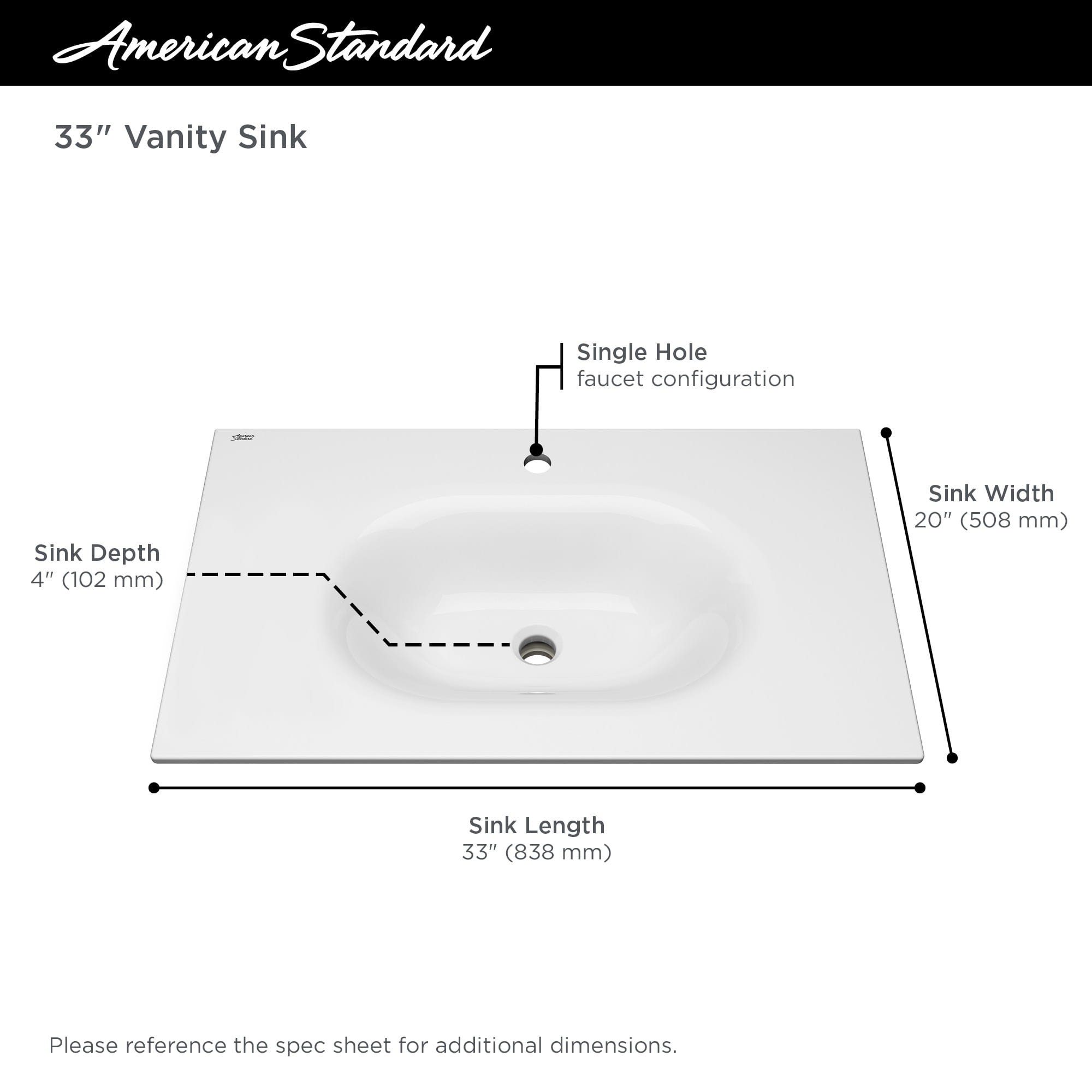 Studio S 33 in Vitreous China Vanity Sink Top Center Hole Only WHITE